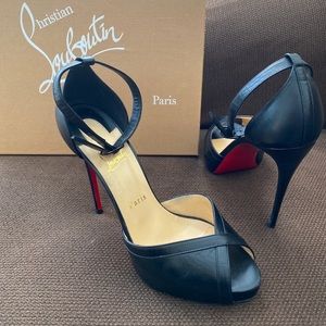 Christian Louboutin Black Very Cathy ; Size 10 (EUR 40); Peep Toe W/ Ankle Strap